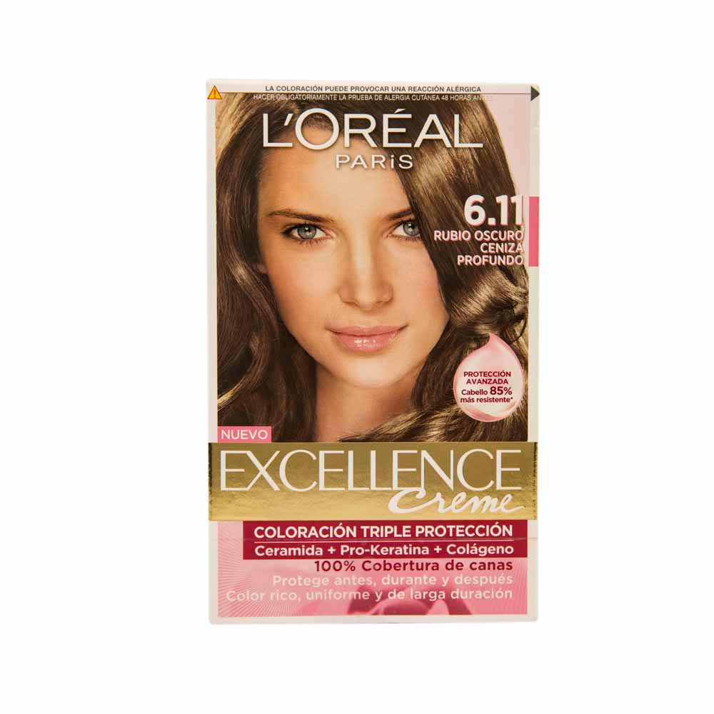 Tinte Para Mujer Loréal Excellence 611 Rubio Oscuro Cenizo Caja 1un