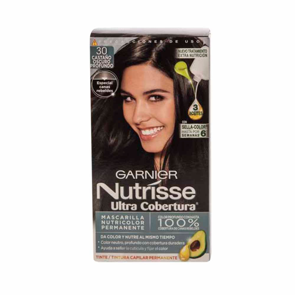 Tinte Para Cabello Garnier Nutrisse 30 Castaño Oscuro Profundo Caja 1un