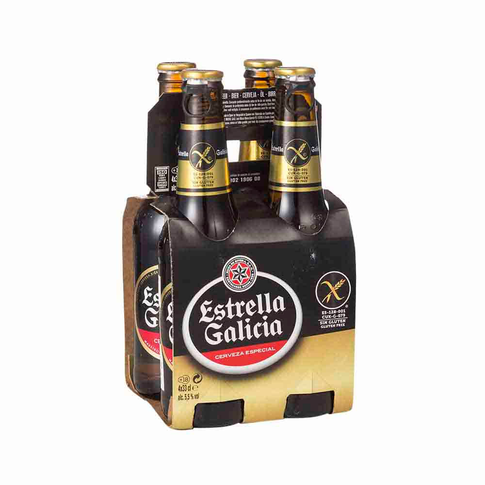 Cerveza ESTRELLA GALICIA sin Glúten 4 Pack Botella 330ml ...