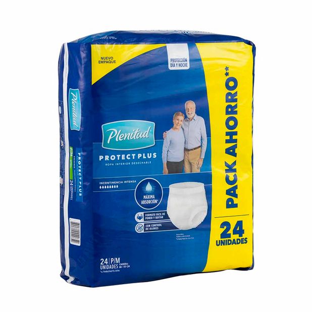 Pañal para Adulto PLENITUD Protect Plus Incontinencia Intensa Talla P/M Paquete 24un - Vivanda incontinencia pañales para adultos