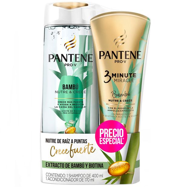 Pack PANTENE Bambú Shampoo Frasco 400ml + Acondicionador