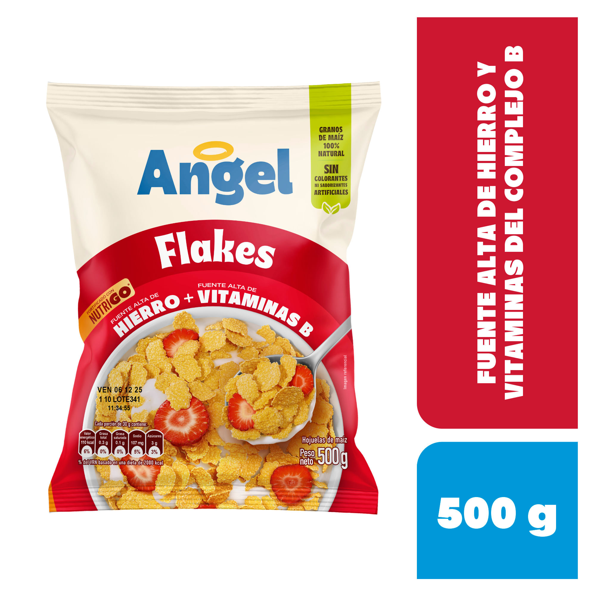 Cereal ANGEL Crujientes hojuelas de maíz color rojo Bolsa 500Gr